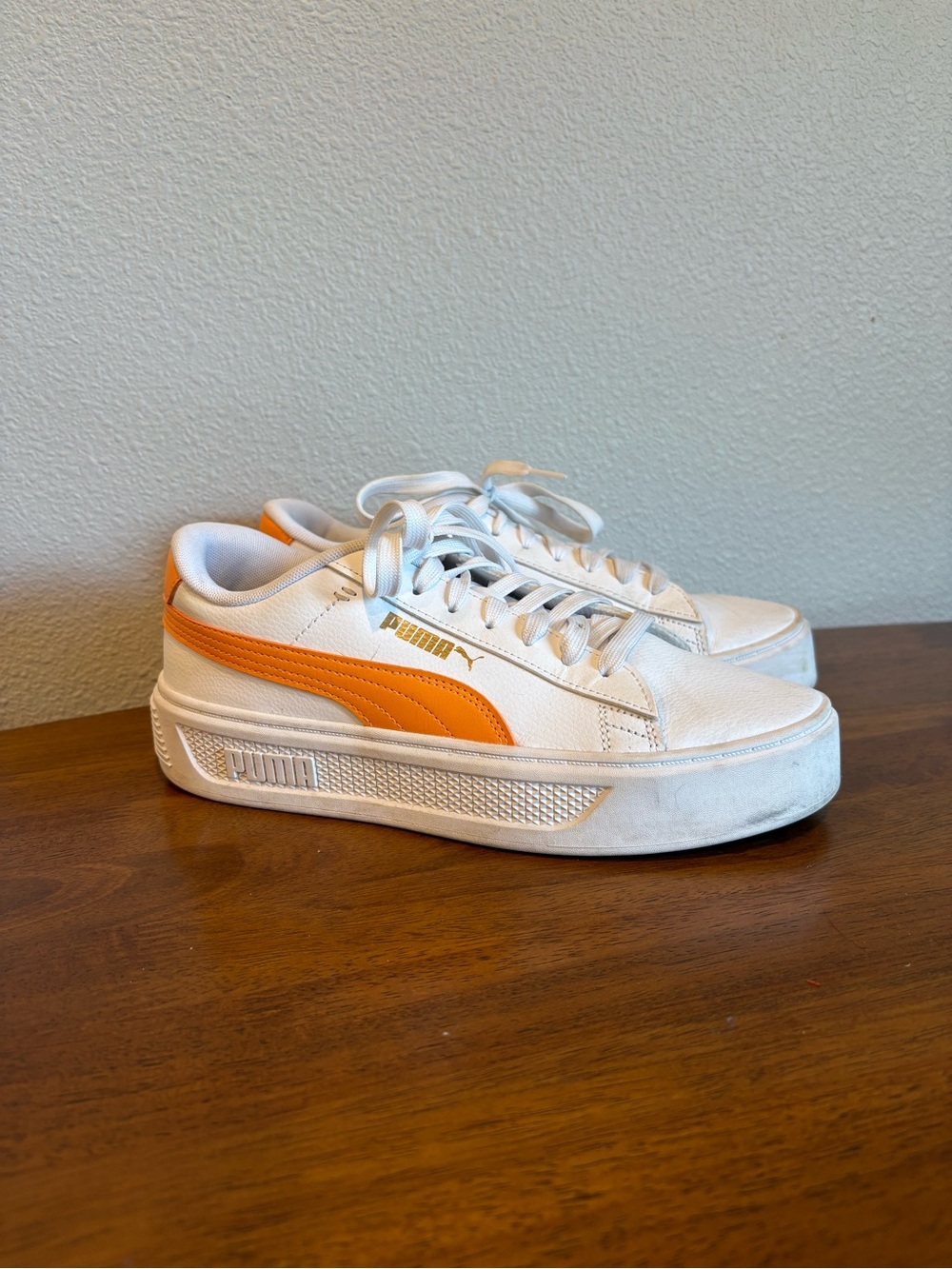 Puma Kids White Sneakers with Orange Formstrip